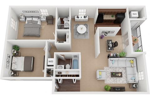 Floor plan for 2 beds, 1.5 baths, 1204 sqft